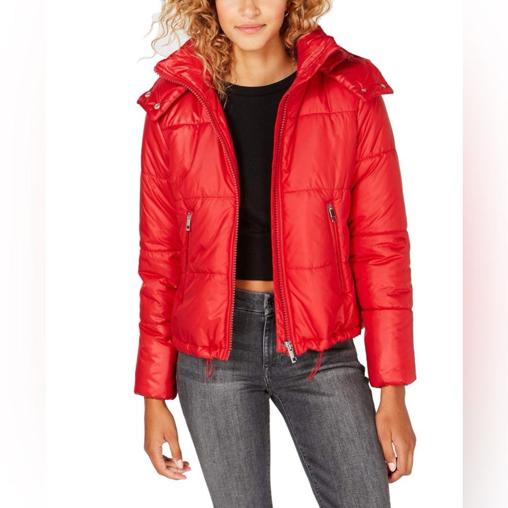 Maralyn & Me Cropped Hooded Puffer Coat Jacket - Women's XL, Red